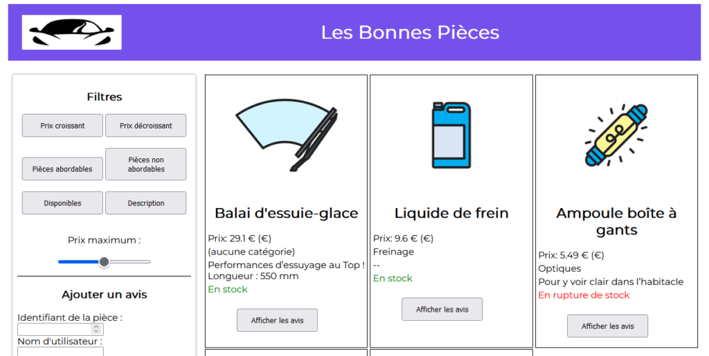 page d'accueil du site les bonnes pièces 