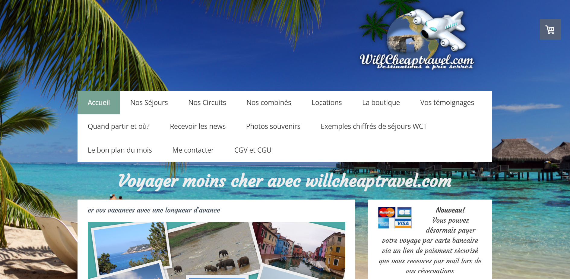 page d'accueil du site de l'agence de voyages Willcheaptravel